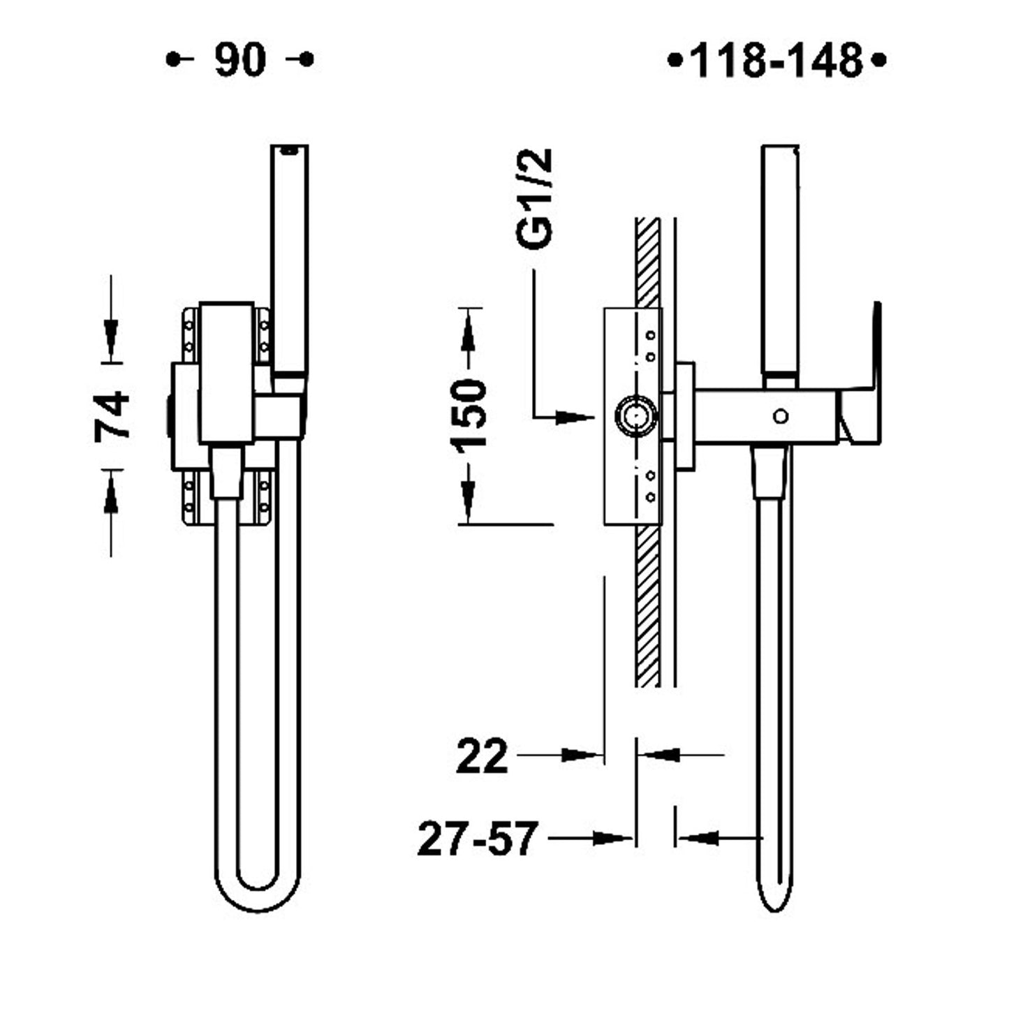 CUADRO Mitigeur encastré avec douche pour WC-00612302