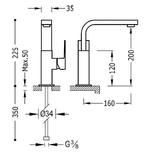 CUADRO Mitigeur avec manette latérale pour lavabo-106603