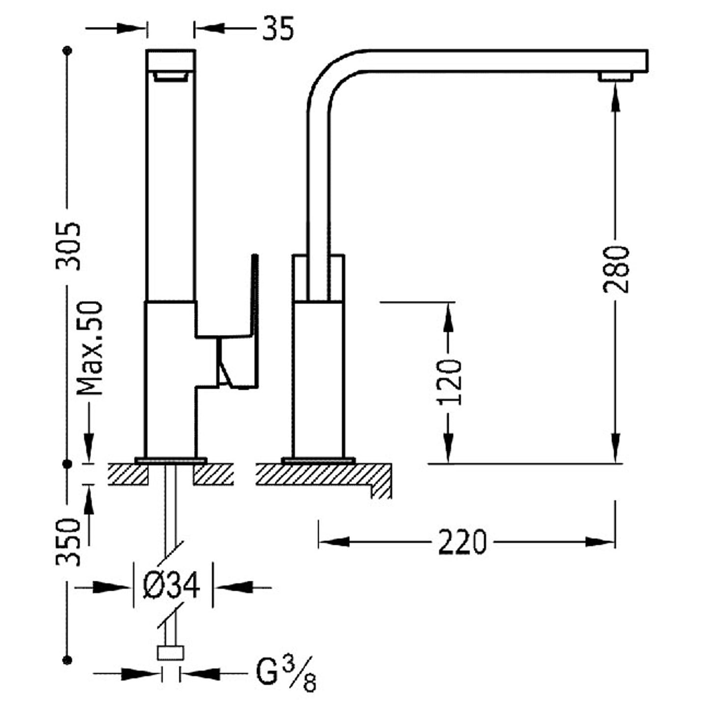 CUADRO Mitigeur haut avec manette latérale pour lavabo-106604