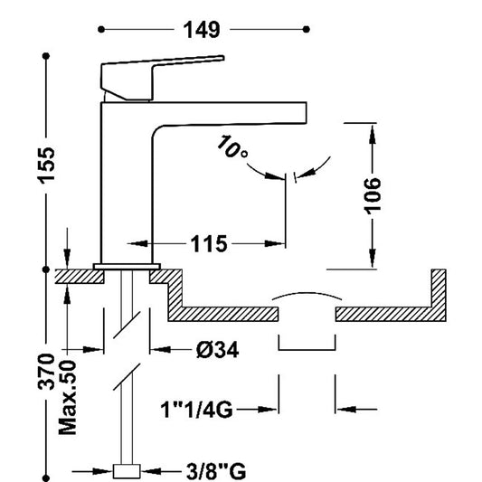 PROJECT-TRES Mitigeur pour lavabo avec bonde de vidage clic-clac-21110301D