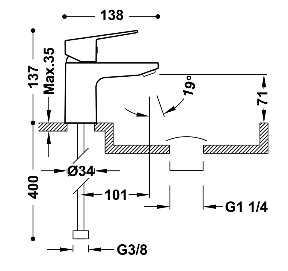 BASE-Mitigeur pour lavabo avec vidage automatique clic clac-21510303D