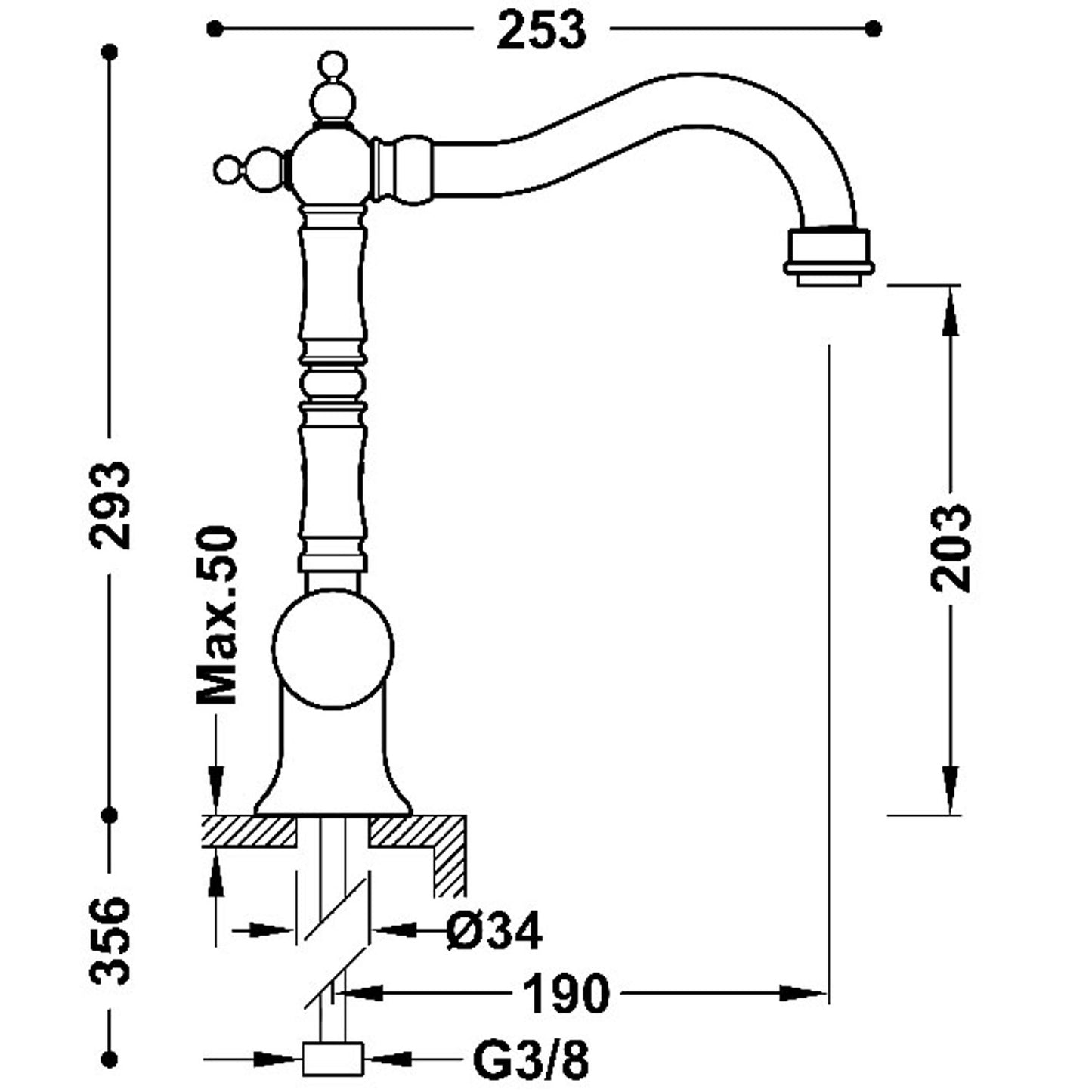 TRES CLASIC Mitigeur avec manette latérale pour lavabo-24210801LM