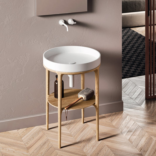 Meuble salle de bain console en chêne naturel, 45cm NUCCI 26