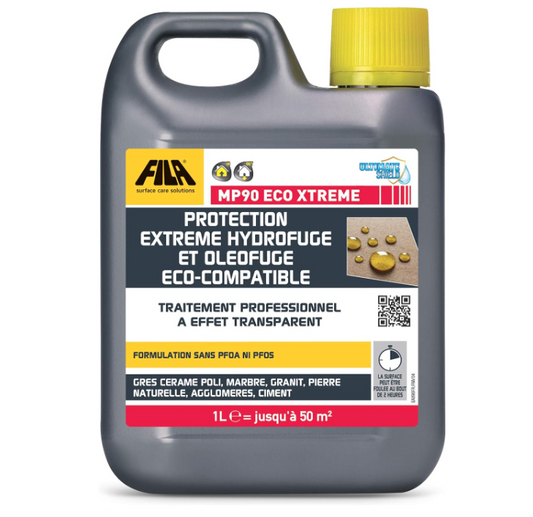 MP90 ECO EXTREME, protection hydrofuge et oléofuge pour carreau de ciment, pierre, marbre, granit, quartz, grès poli et béton