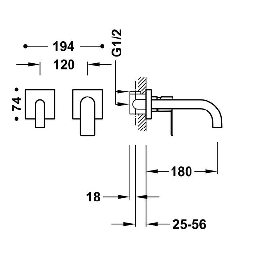 Mitigeur lavabo encastré, 20030001NM-Noir mat bec 180mm