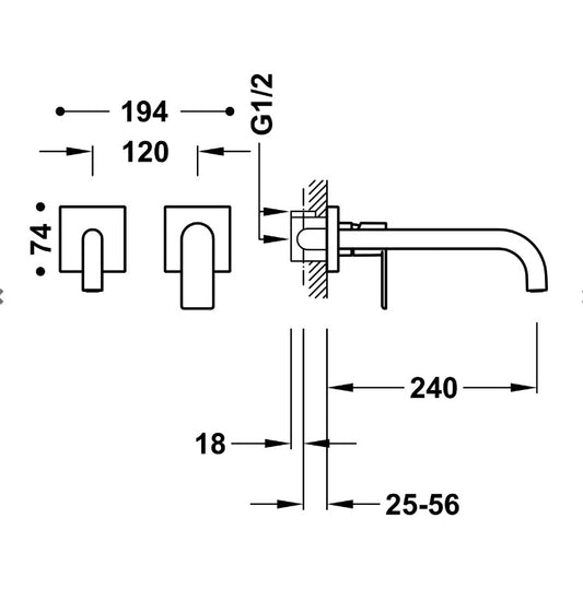 Mitigeur lavabo encastré, 20030002AC-acier bec 240mm