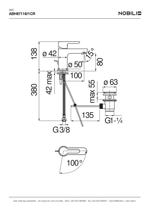 Mitigeur lavabo monocommande à économies d'énergie à débit limité ABH87118/1CR, ABC - L'Atelier By AC