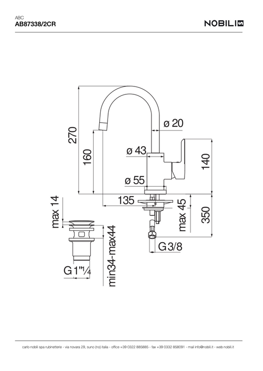 LAVABO, MITIGEUR MONOCOMMANDE BEC LONG AB87338/2CR, ABC - L'Atelier By AC