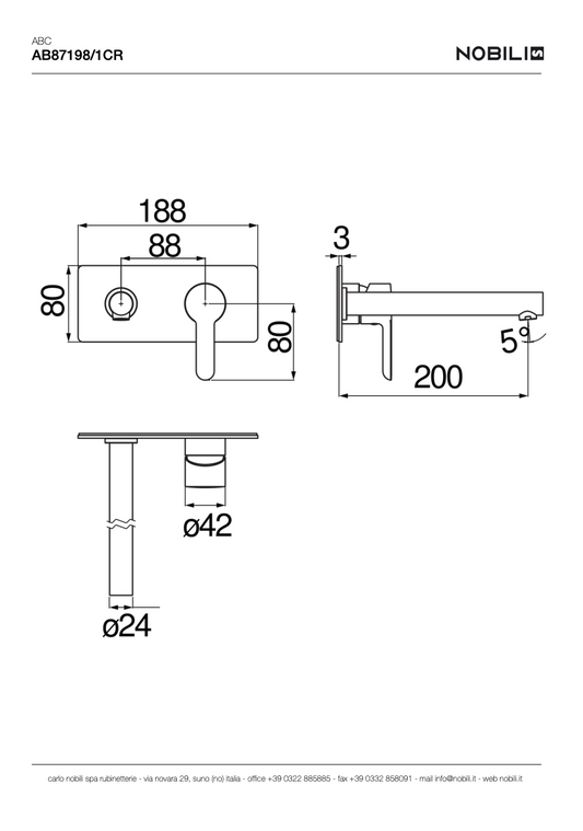 Mitigeur lavabo long bec encastrable façade apparente  AB87198/1CR, ABC - L'Atelier By AC