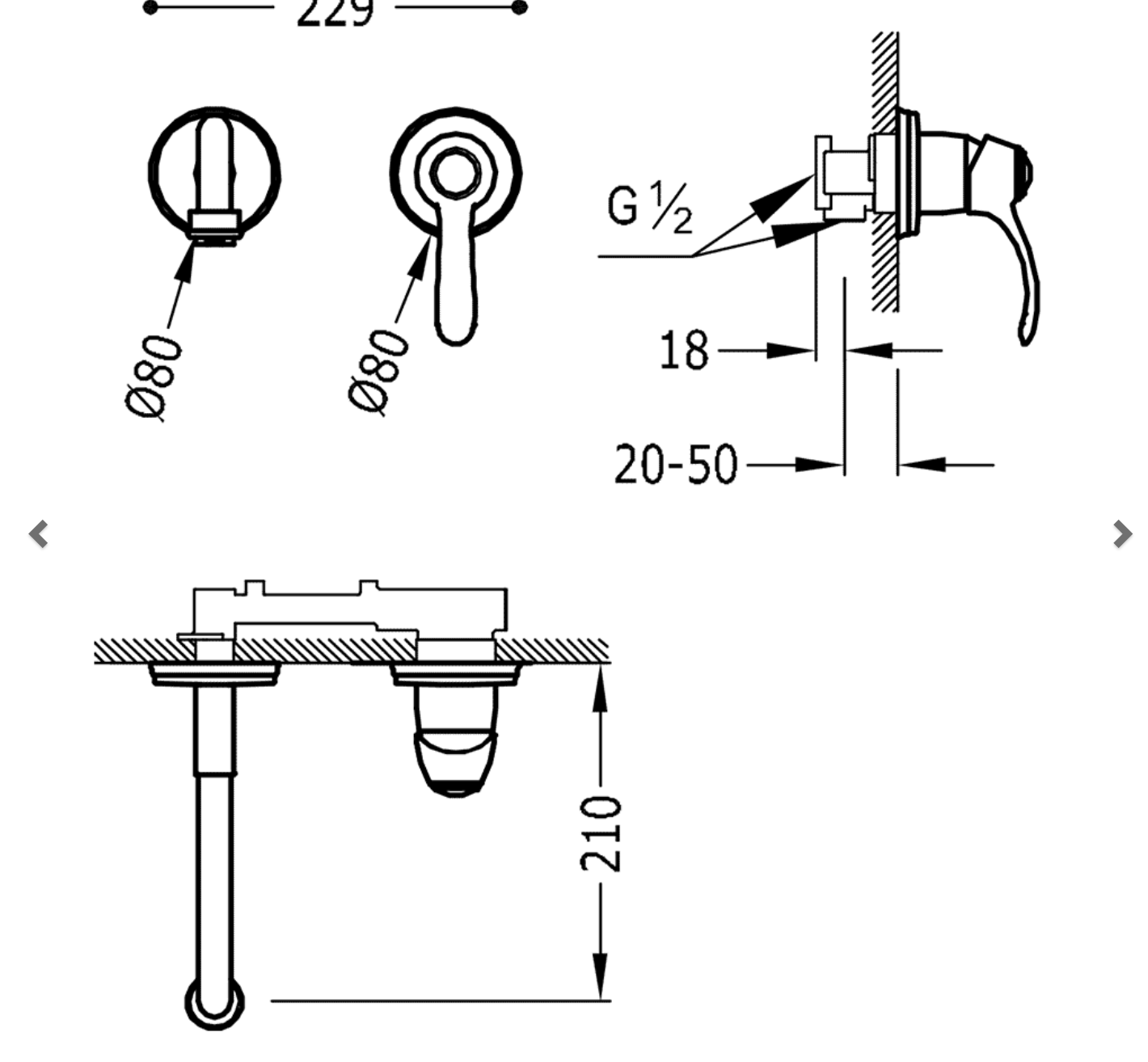 Mitigeur  lavabo encastrable - 24220001LM, Laiton vieilli mat