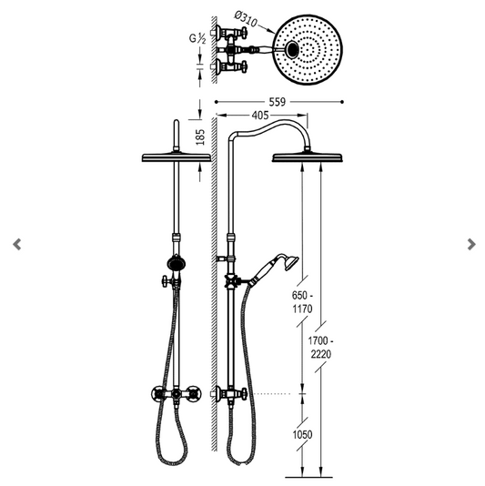 Colonne douche vintage  - TRES 24249101LV - Laiton vieilli