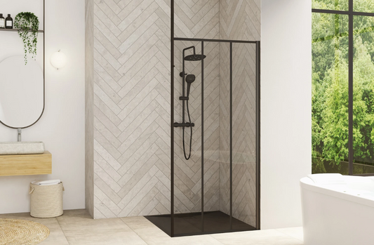 Paroi de douche en verre profilé en aluminium noir Smart Design Solo Factory - L'Atelier By AC